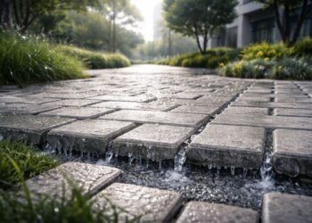 Concreto permeável em uma calçada