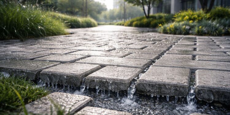 Concreto permeável em uma calçada