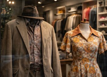 Roupas demodê na vitrine da loja