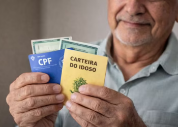 Um idoso com mais de 60 anos com documentos em mãos para garantir benefícios
