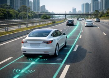 Carros passando por uma estrada eletrificada