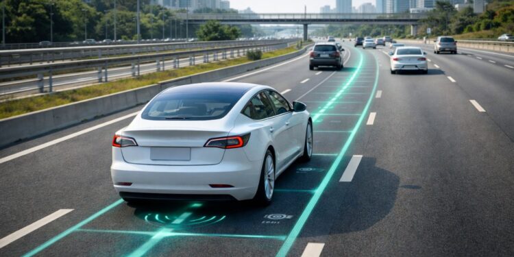 Carros passando por uma estrada eletrificada