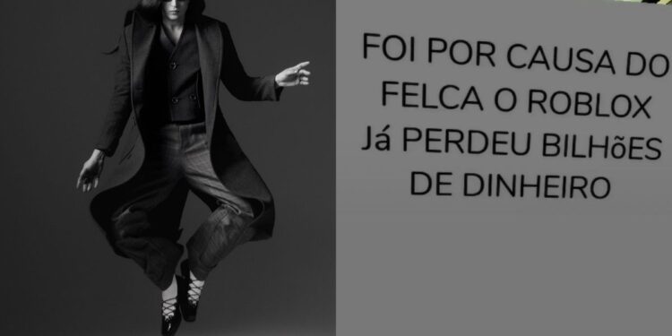 Felca ao lado uma das mensagens que crianças deixaram no Roblox