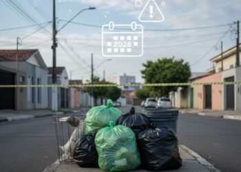 Lixos organizados na rua durante a Greve dos garis