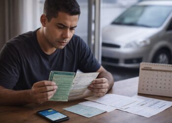 Um rapaz se prepara para pagar o IPVA 2026