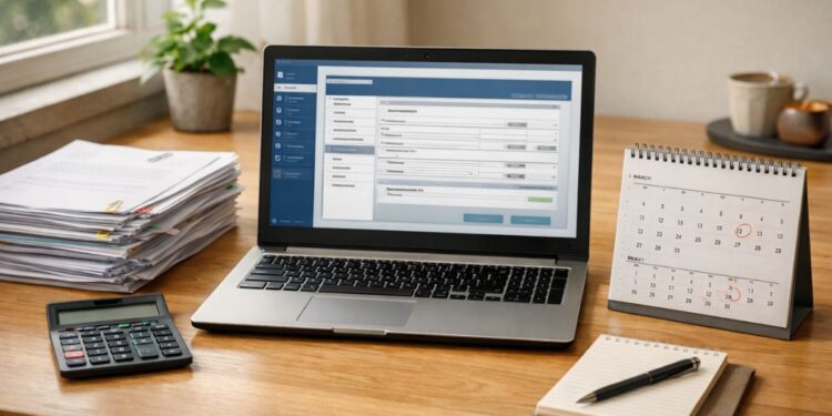 Uma mesa organizada para os documentos do Imposto de Renda