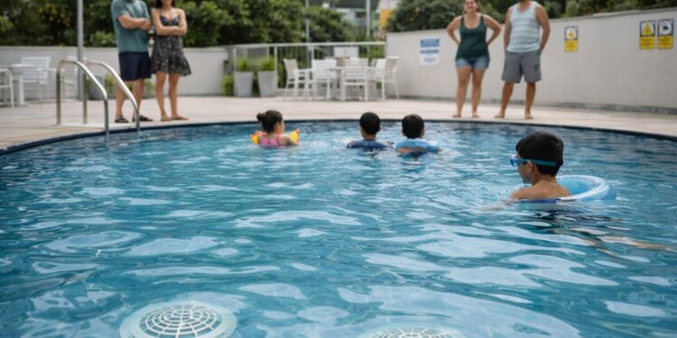 Uma piscina com crianças em segurança após a Lei Manuela em Campinas