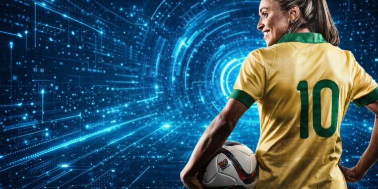 Marta representando o Mundial feminino 2026 com a camisa da Seleção do Brasil nº 10
