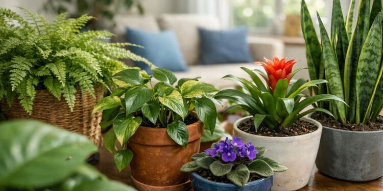Plantas em vasos na casa