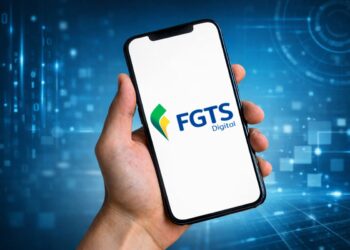 Um celular com o aplicativo do FGTS Digital