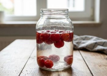 Salmoura em um pote com acerola vermelha