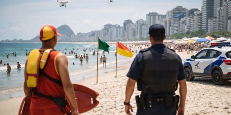 Corpo de bombeiros, e policial para garantir a segurança nas praias