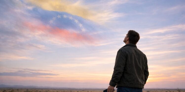 Um rapaz na Venezuela olha para céu enquanto usa a internet da Starlink