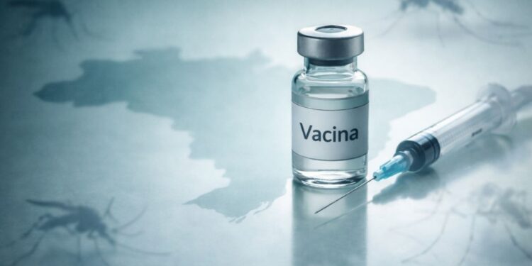 Um frasco de vacina Qdenga