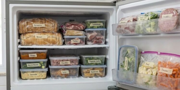 Imagem de um congelador da pessoa que aprendeu a congelar pão e outros alimentos