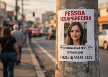 Um cartaz de desaparecimento no poste da rua