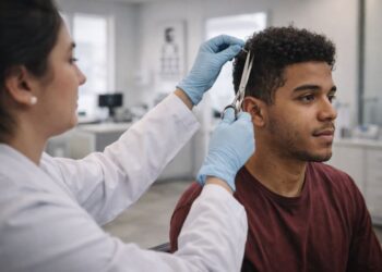 Um jovem cortando fios de cabelo para o exame toxicológico para CNH