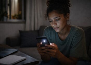 Uma mulher vendo o vazamento de dados do Instagram atingir seu celular