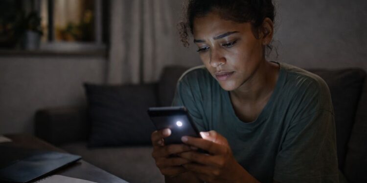 Uma mulher vendo o vazamento de dados do Instagram atingir seu celular