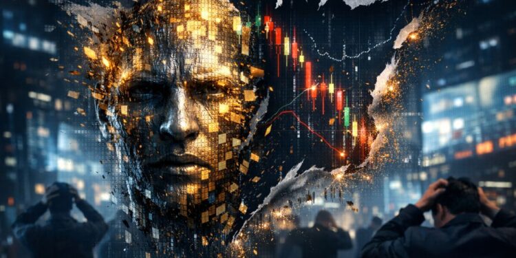 Rosto dourado enquanto o gráfico do Bitcoin (BTC/USD) cai
