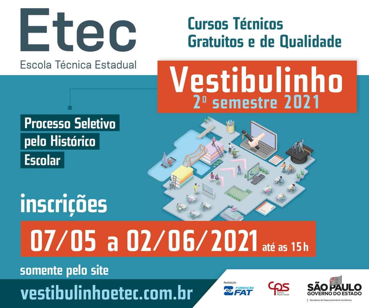 Etec: inscrições do Vestibulinho para cursos técnicos gratuitos