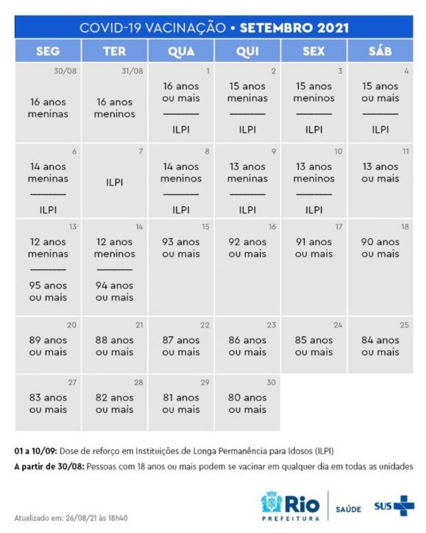 Calendário de vacinação covid-19 no Rio de Janeiro (Foto: Prefeitura do RJ)