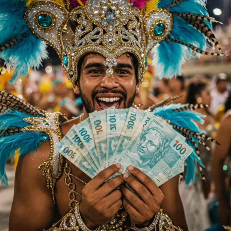 Uma pessoa fantasiada querendo fazer renda extra no Carnaval