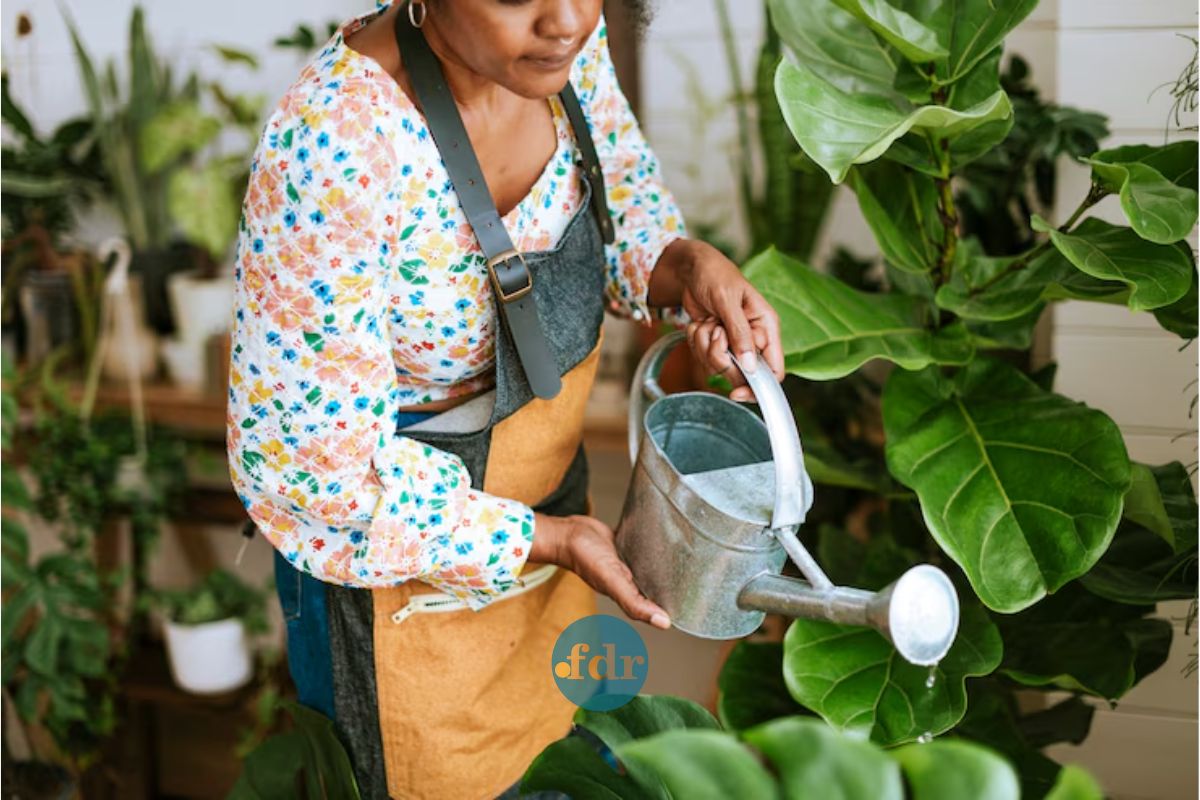 Uma mulher em seu jardim sabe como escolher o melhor horário para regar suas plantas