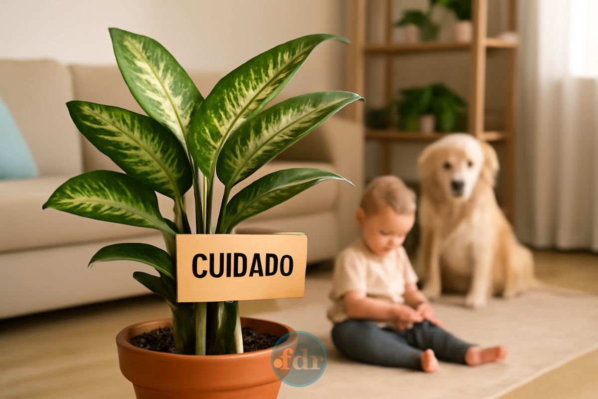 Uma placa em um vaso avisando para o cuidado com as plantas