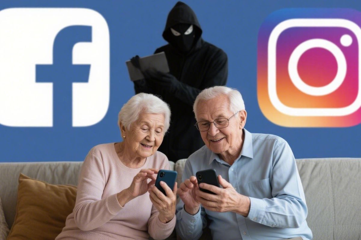 Dois idosos sentados no sofá depois que Facebook e Instagram atualizam