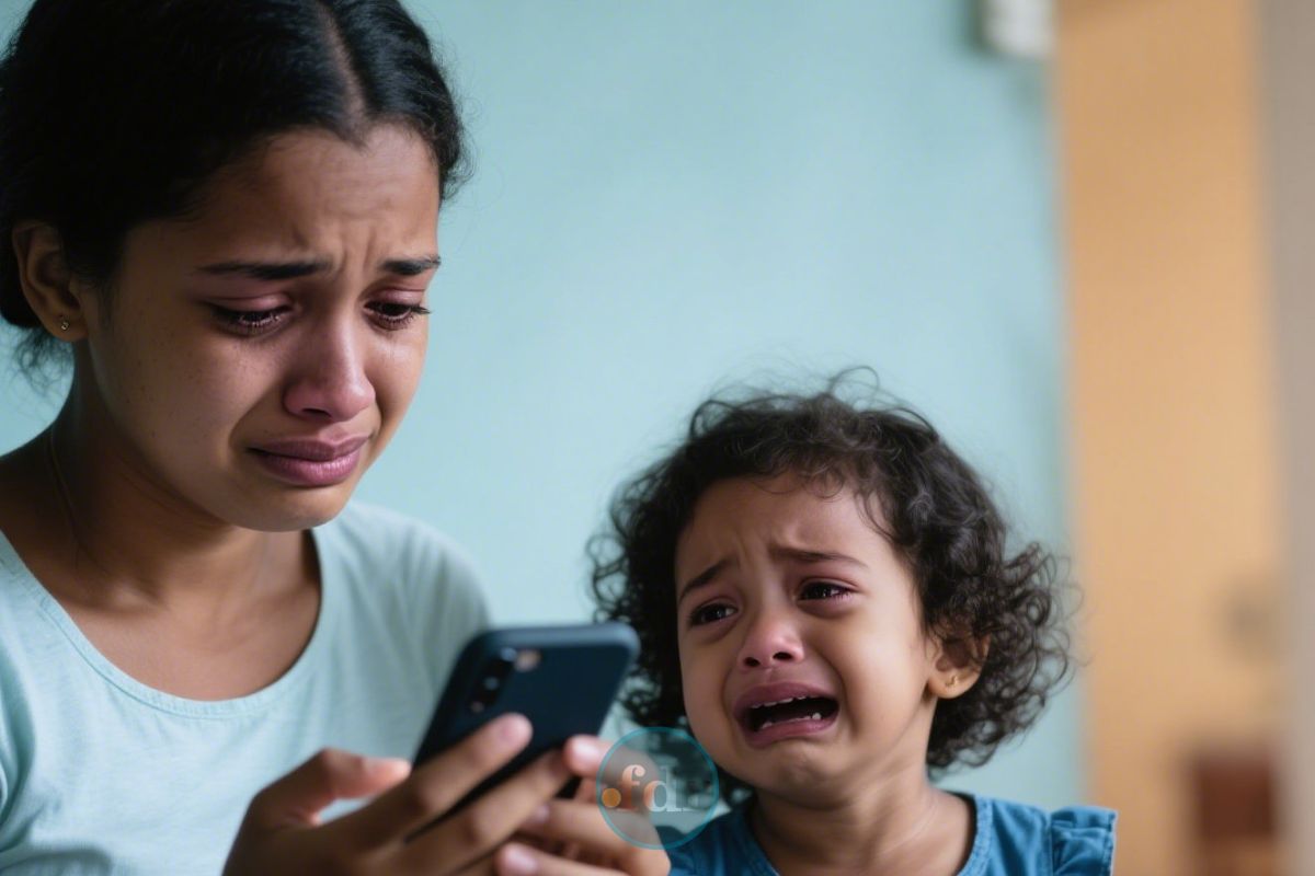 Mãe e filha choram enquanto descobrem sobre o Fim do BET, olhando para o celular