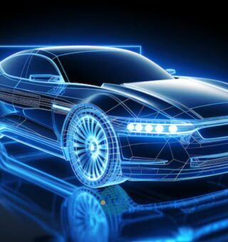 Um projeto de carro em neon: Ilustração de uma das 5 tecnologias automotivas mais populares