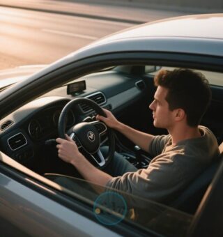 Uma pessoa dentro do seu carro na estrada mostrando como dirigir legalmente sem CNH