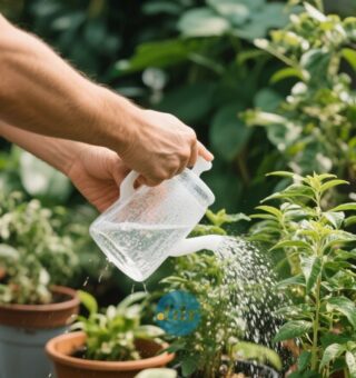 Um rapaz regando o seu jardim depois de aprender como salvar suas plantas