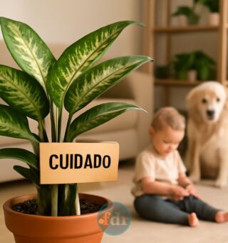Uma placa em um vaso avisando para o cuidado com as plantas