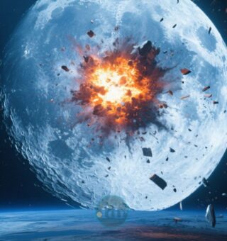 Imagem ilustrando uma explosão inédita na Lua