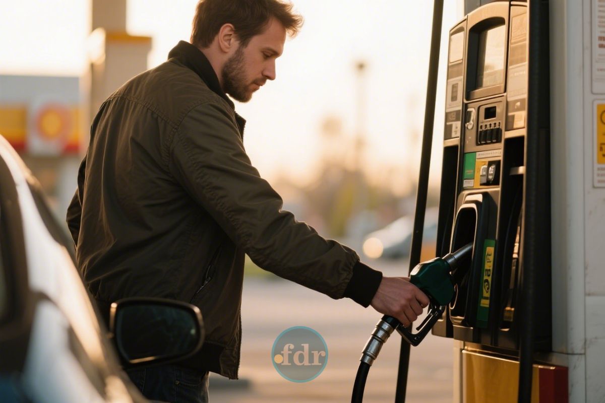 Um rapaz abastece seu carro sabendo que a GASOLINA PODE CAIR!