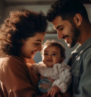 Pai, mãe e filho felizes após a liberação do Salário-família