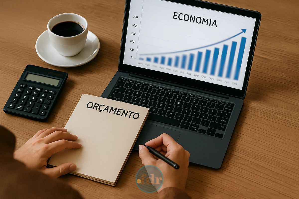Uma pessoa em frente ao computador analisa um gráfico e faz planos para ter um 14º salário