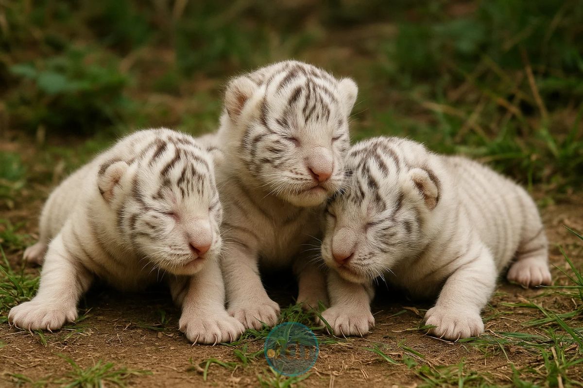 3 filhotes de tigre juntos no chão
