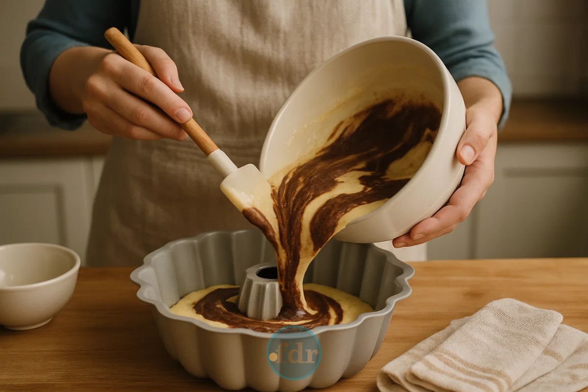 Uma mulher fazendo um Bolo de Mármore