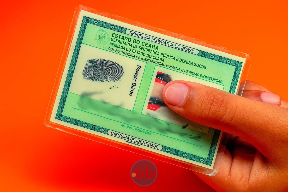A mão de uma pessoa segura uma carteira de identidade antiga