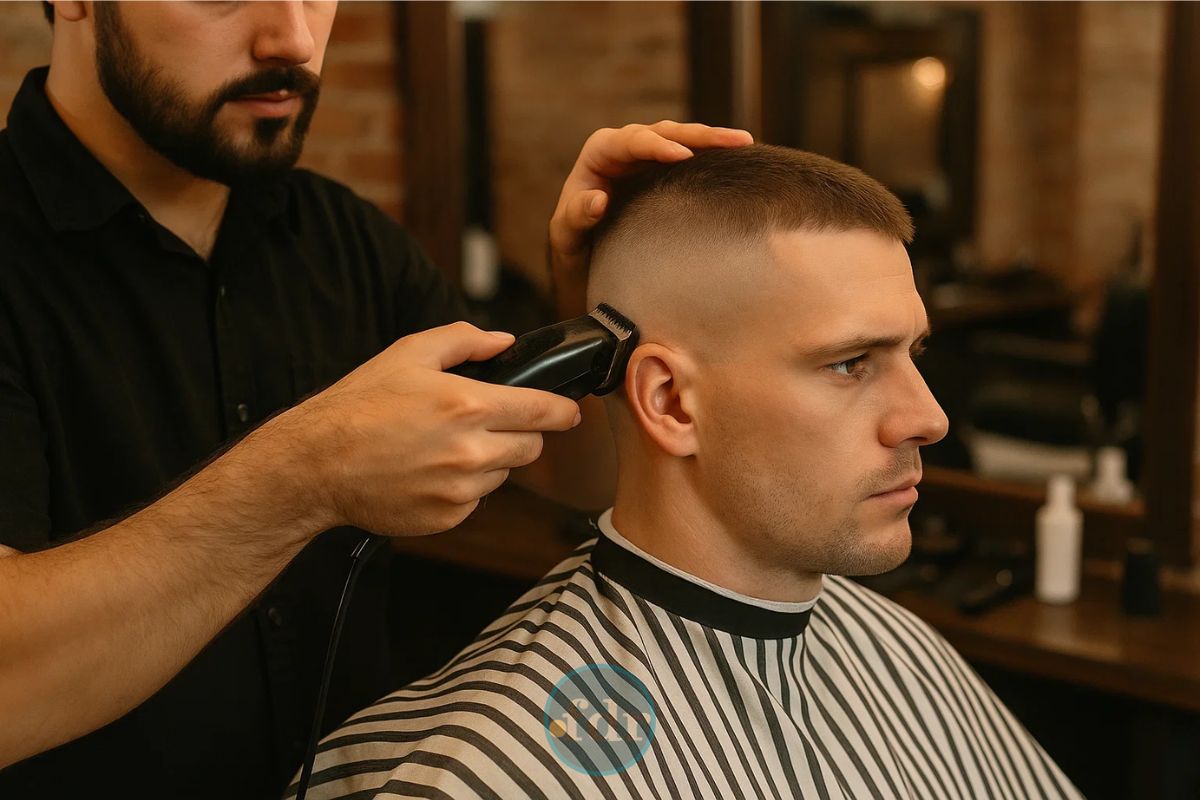 Um rapaz fazendo o Corte militar masculino em 2025