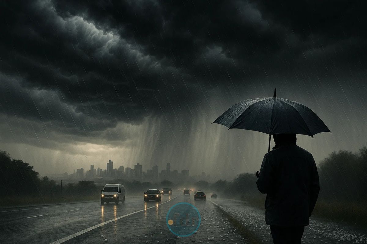 Uma pessoa com guarda-chuva em uma Essas DUAS cidades do SUL onde está chovendo