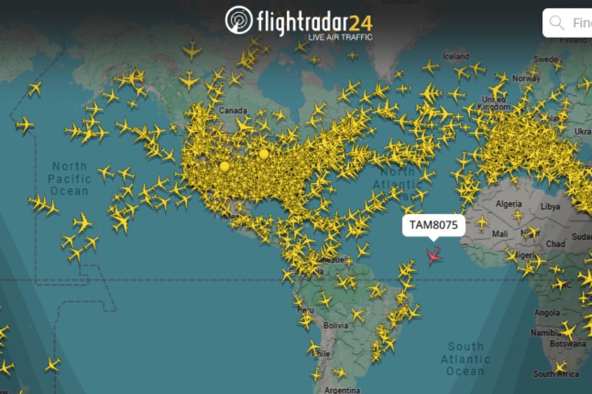 Imagem da tela do Flight radar