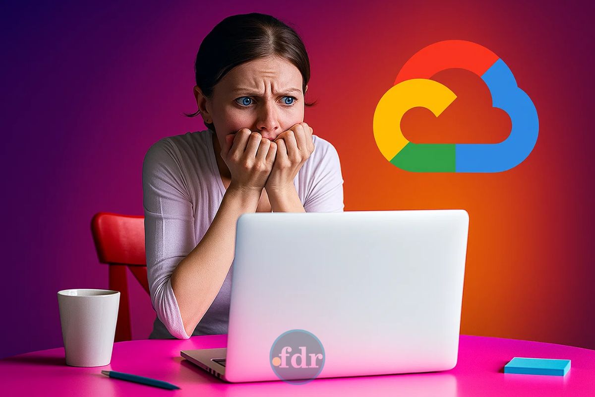 Uma mulher preocupada com a instabilidade no Google Cloud