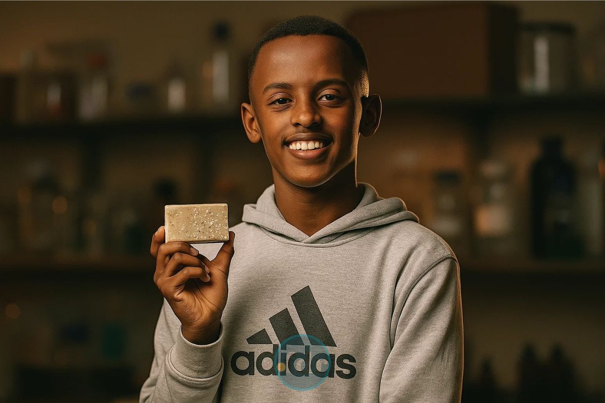 Heman Bekele segurando seu sabonete