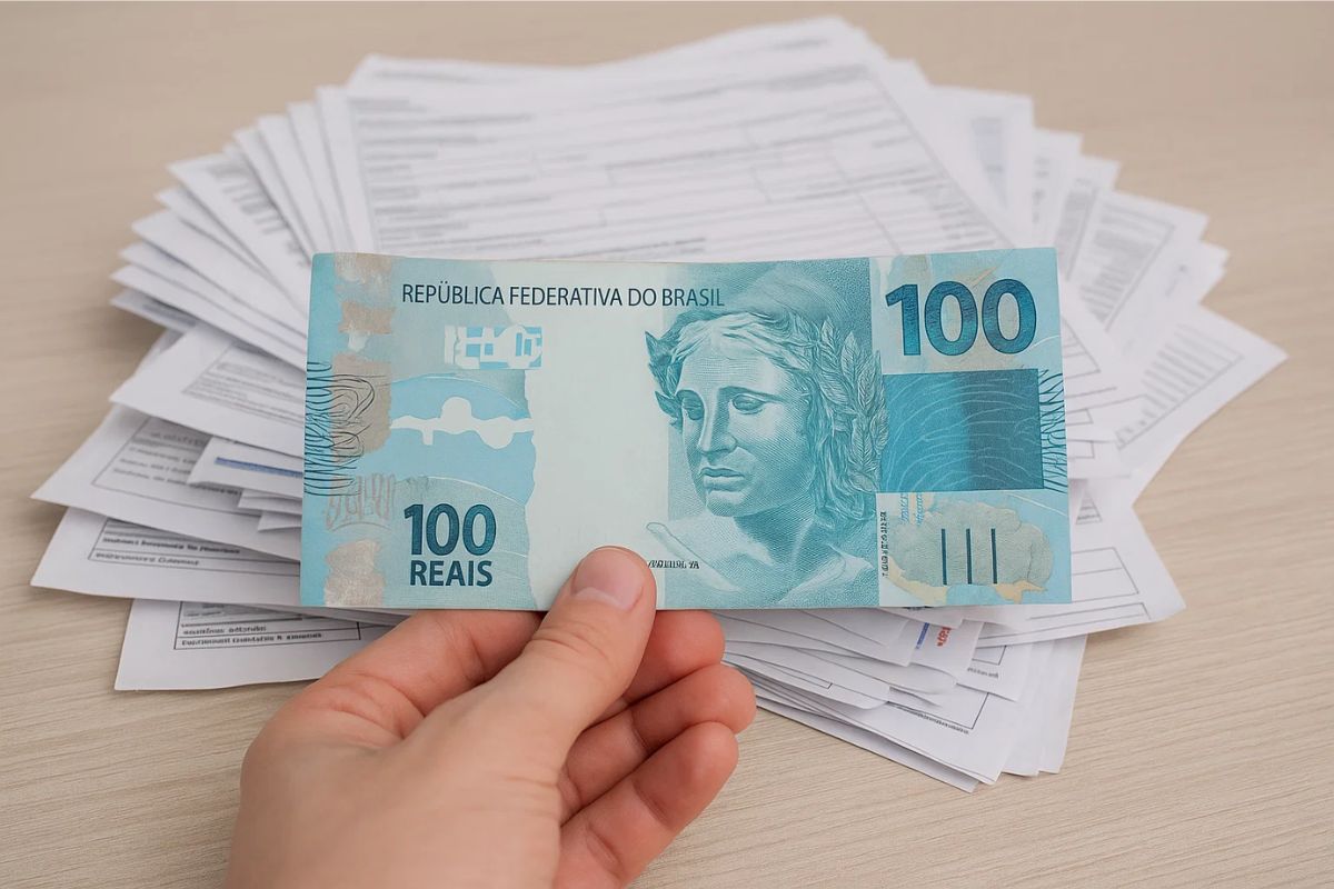 Uma pessoa segura uma nota de R$ 100 para limpar seu nome