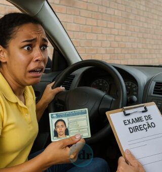Uma mulher preocupada no carro após ver as Mudanças na CNH