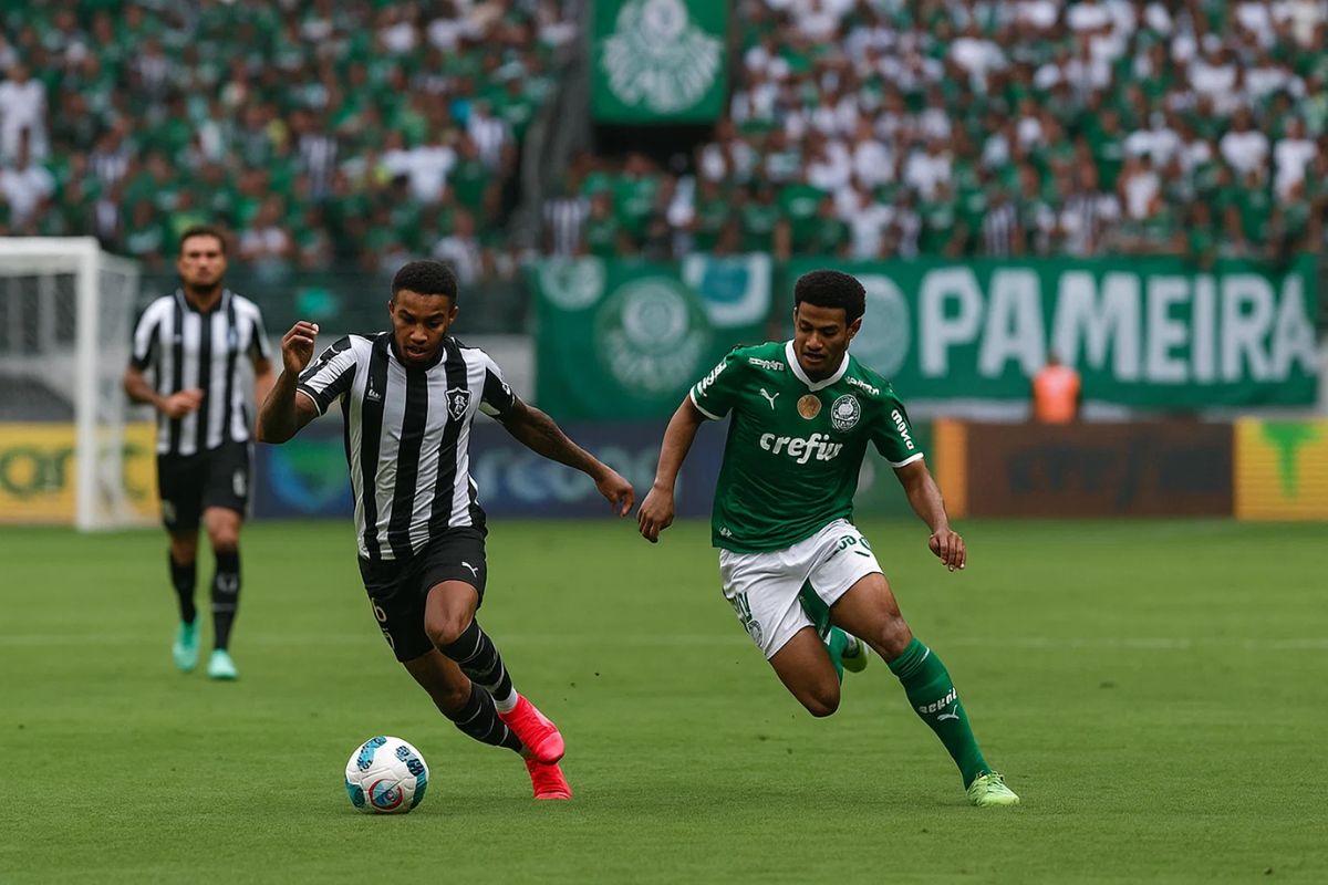 Jogadores do Palmeiras e Botafogo em campo